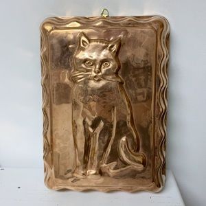 Vintage Copper Metal Cat Cake Mold Wall Hanging